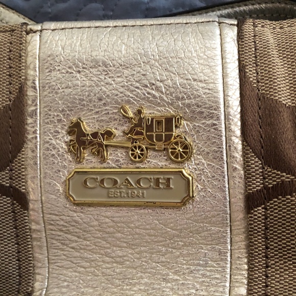 Coach Signature Purse, Khakl with Gold Trim - Picture 4 of 8